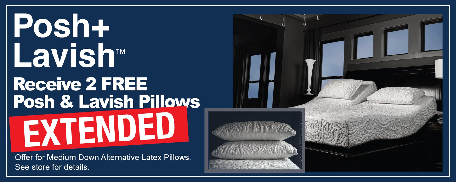 Posh+Lavish 2 Free Pillows Extended
