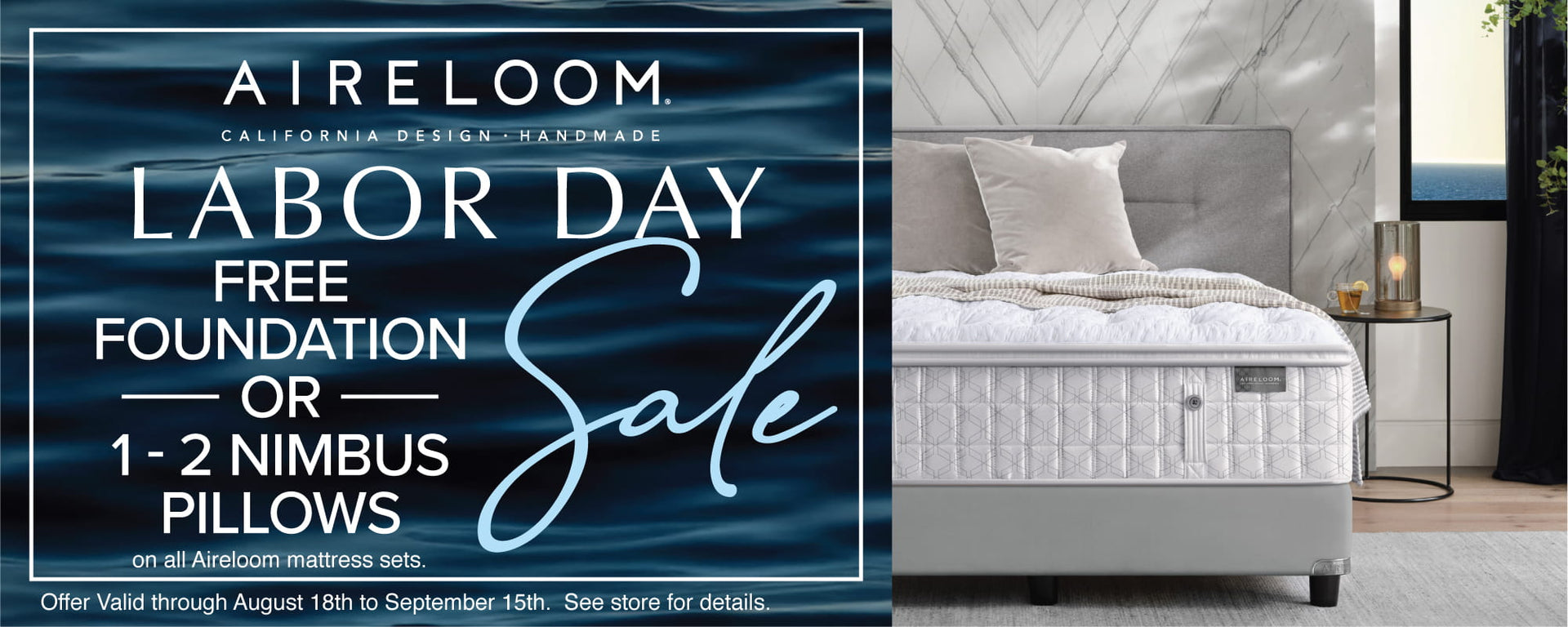 Aireloom Labor Day Sale - Free Foundation OR 1-2 Free Nimbus Pillows - ends Sep 8