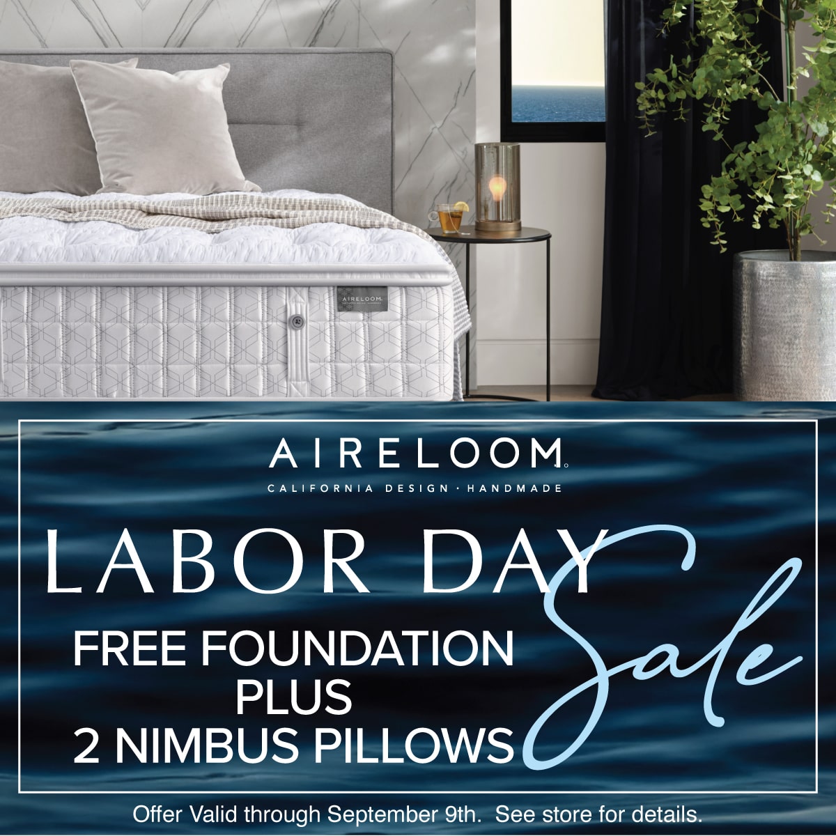 Aireloom Labor Day Sale - Free Foundation + 2 Free Pillows