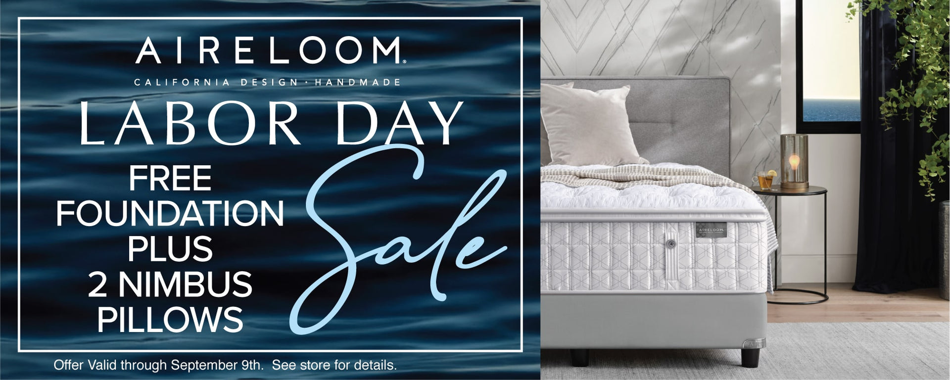 Aireloom Labor Day Sale - Free Foundation + 2 Free Pillows