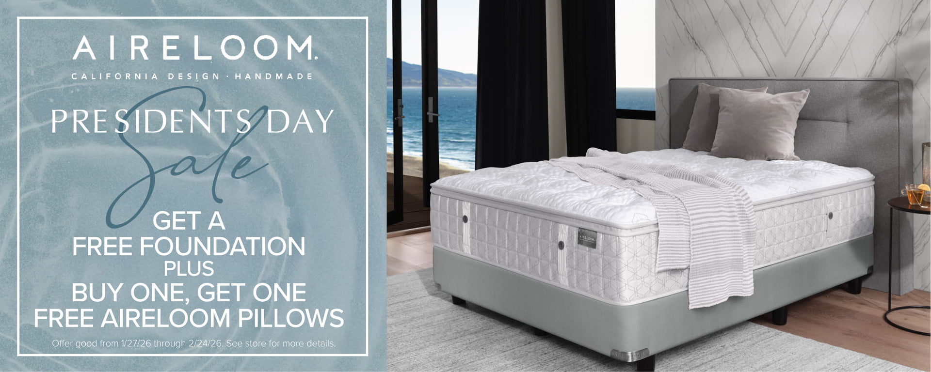 Aireloom Presidents Day Sale ends Feb 24 - Free Foundation & BOGO Pillow