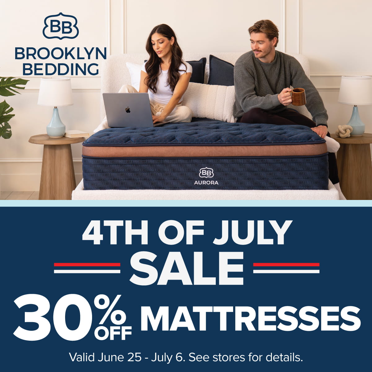 Brooklyn Bedding 4th of July Sale - 30% OFF mattresses - ends July 6