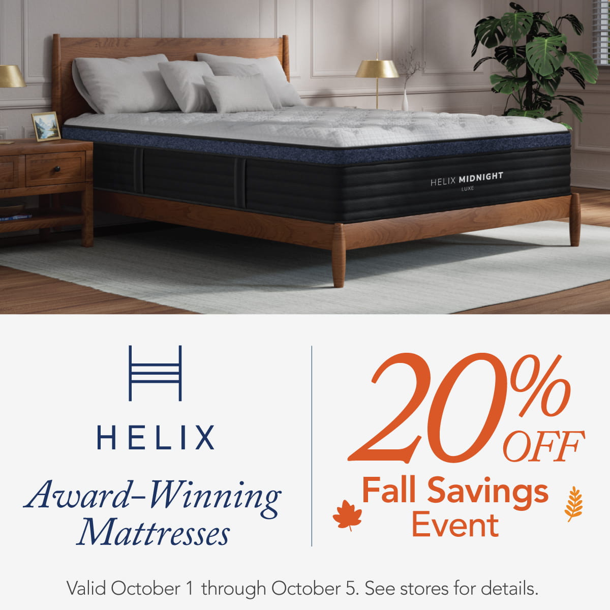 Helix Fall Savings Event - 20% OFF any mattress - expires Oct 5
