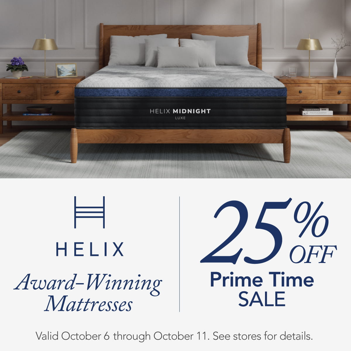 Helix Prime Time Sale - 25% OFF any mattress - expires Oct 11