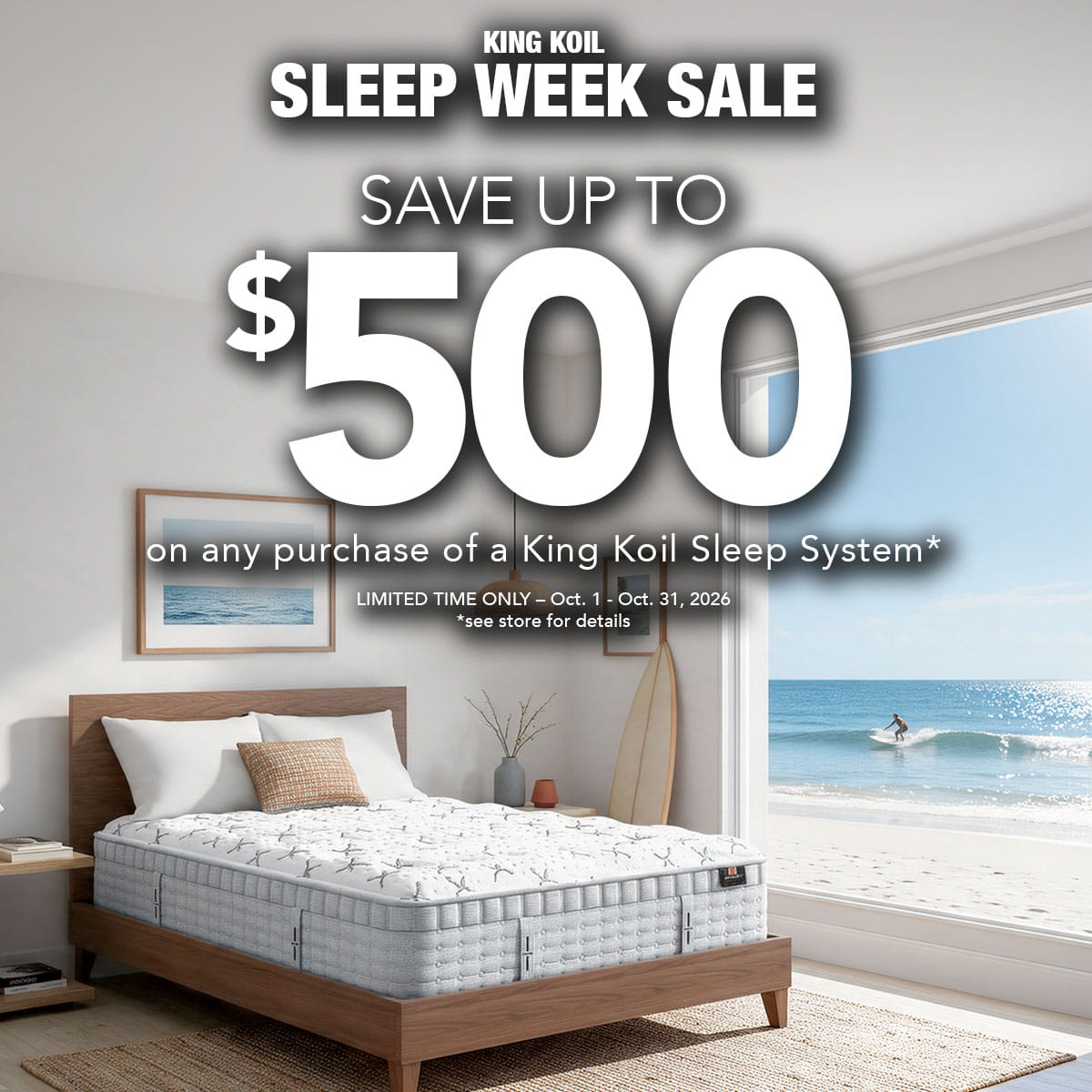 King Koil Sleep Week Sale - UP To $500 OFF w/purchase of mattress and adjustable base - expires Oct 31