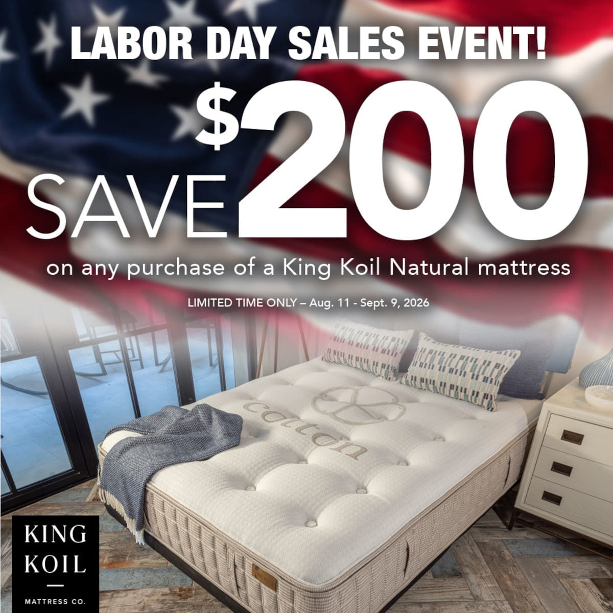 King Koil Labor Day Sale - $200 OFF Natural mattresses - ends September 9