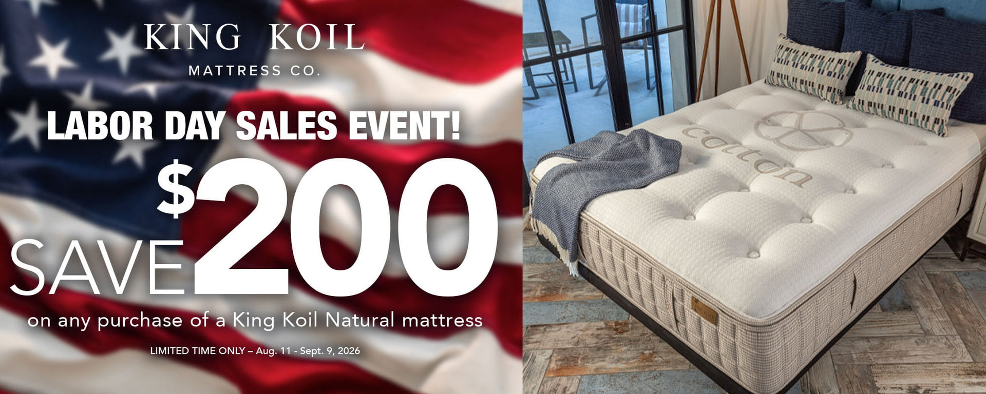 King Koil Labor Day Sale - $200 OFF Natural mattresses - ends September 9