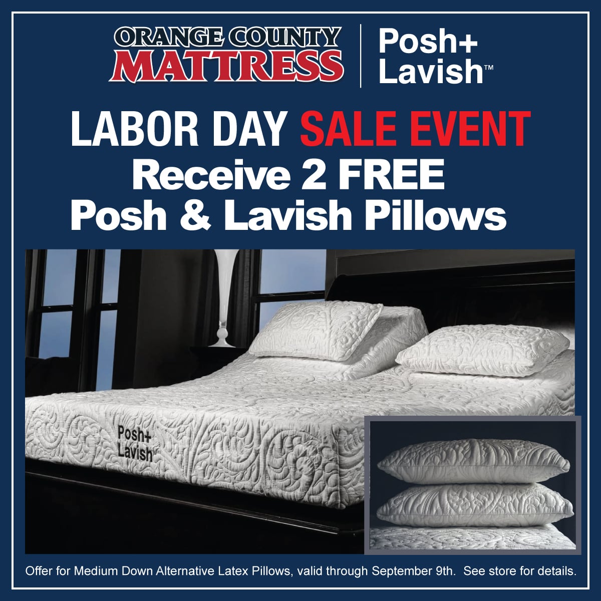 Posh + Lavish Labor Day Sale - Free Foundation + 2 Free Pillows