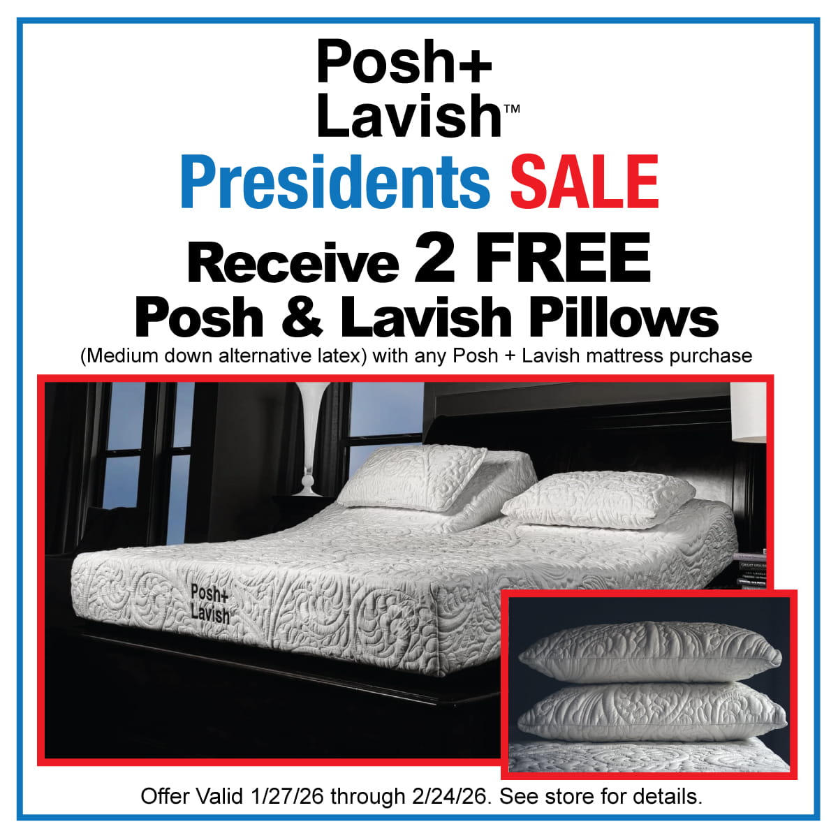 Posh+Lavish Presidents Day Sale Event - Two Free Pillows through Feb 24