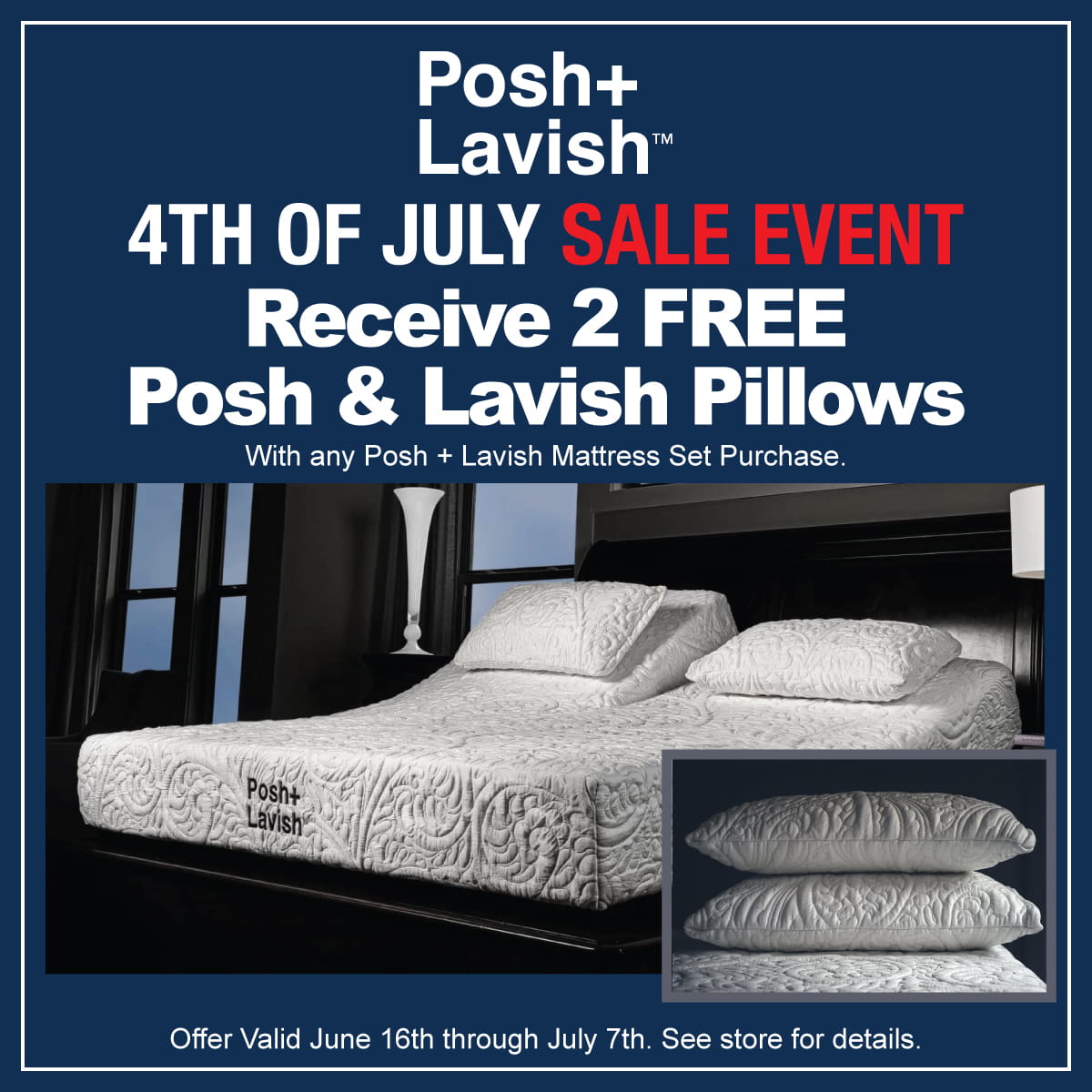 Posh + Lavish 4th of July Sale - 2 Free Pillows - ends July 7