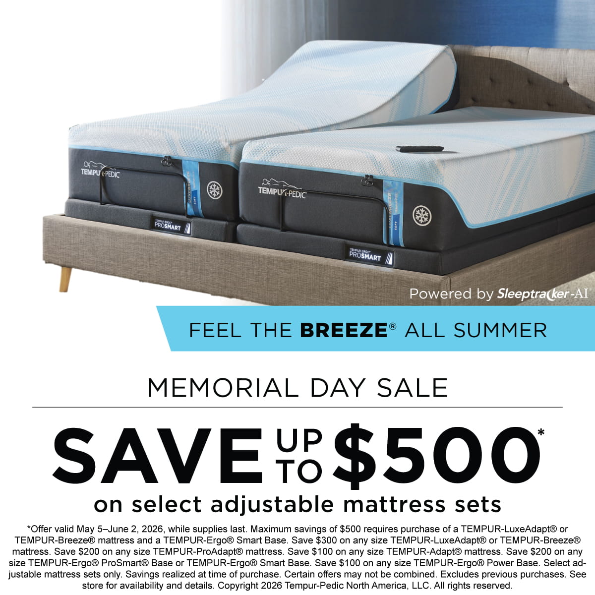Tempur-Pedic Memorial Day Sale - Save up To $500 - ends June 2