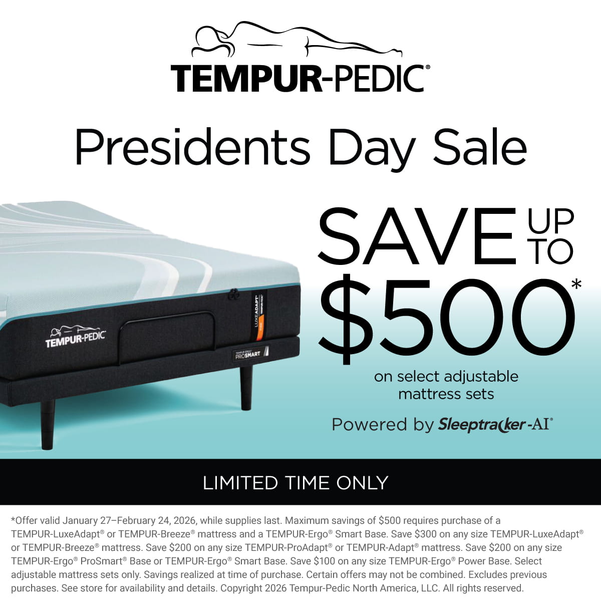 Tempur-Pedic Presidents Day Sale - Save Up to $500 - ends Feb 24