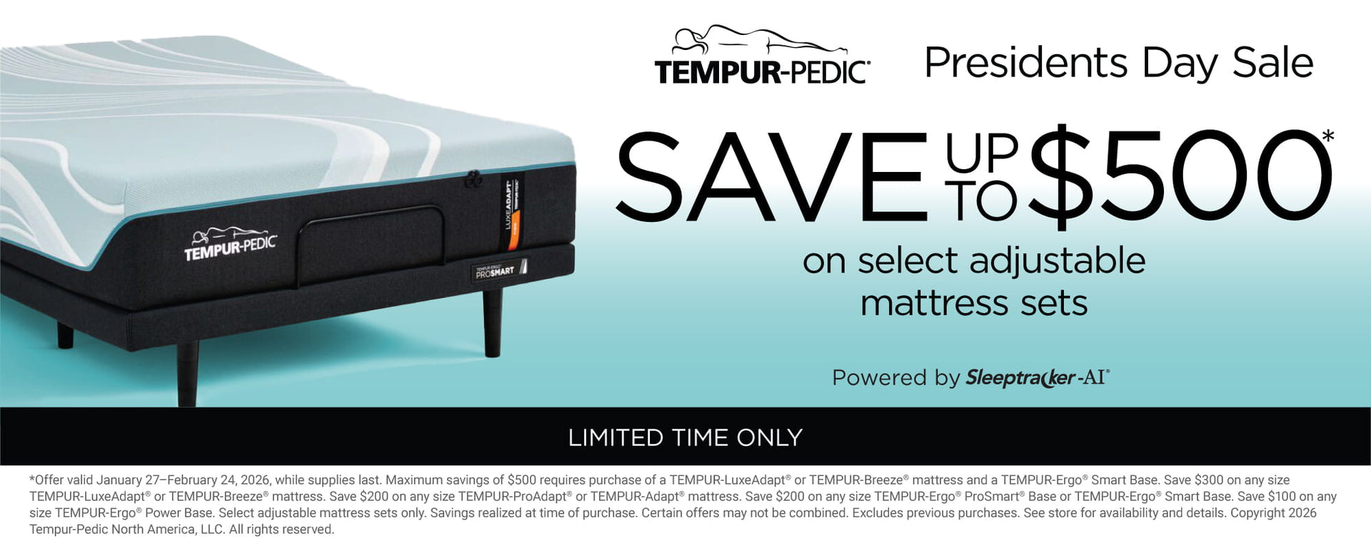 Tempur-Pedic Presidents Day Sale - Save Up to $500 - ends Feb 24